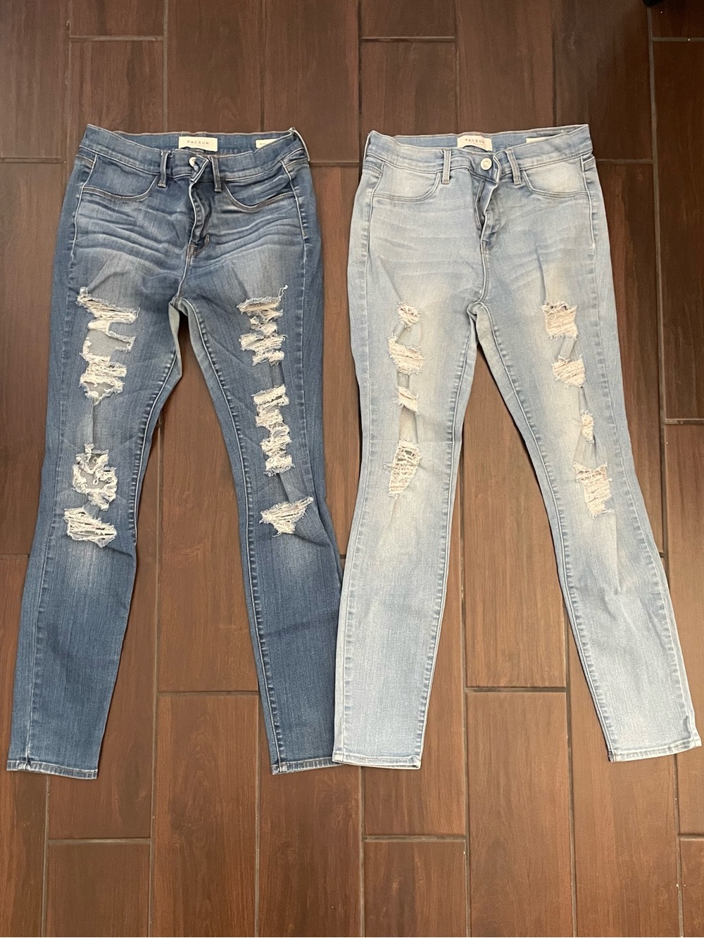 PacSun Distressed Jeggings in Medium Blue and Light Blue Bundle